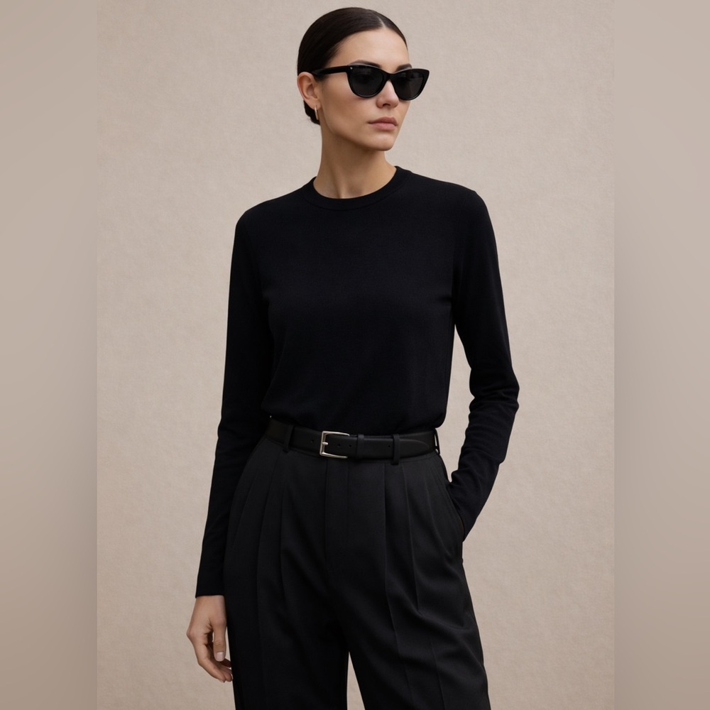 The Row Black Long Sleeve Tee XL Minimalist Luxury Cotton Crewneck